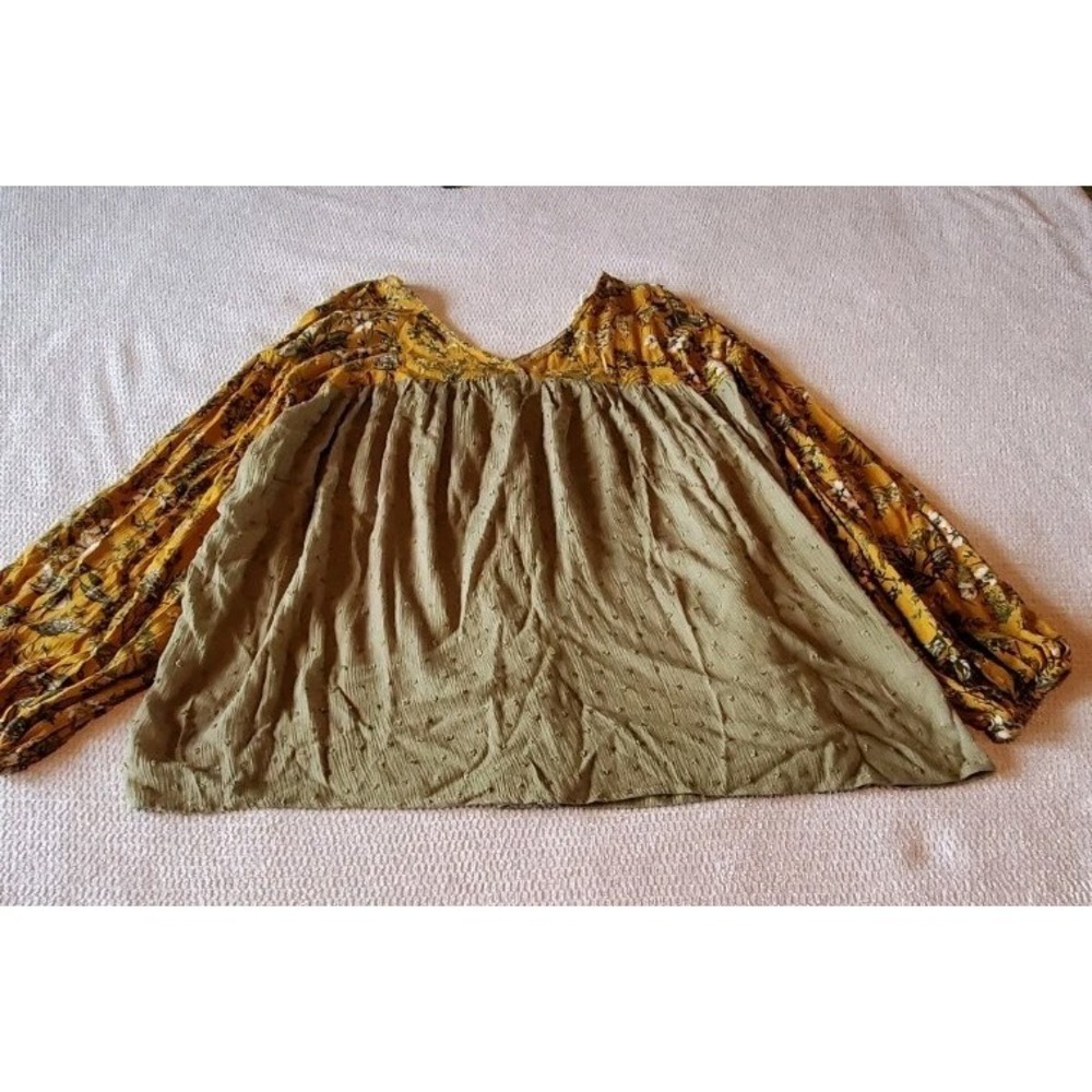 Oddi Women's Babydoll Top Balloon Longsleeve Olive & Mustard Lightweight M